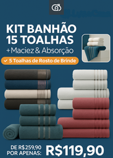 Kit com 15 Toalhas Super Banhão de Alta Maciez e Absorção + 5 Toalhas de Rosto de Brinde