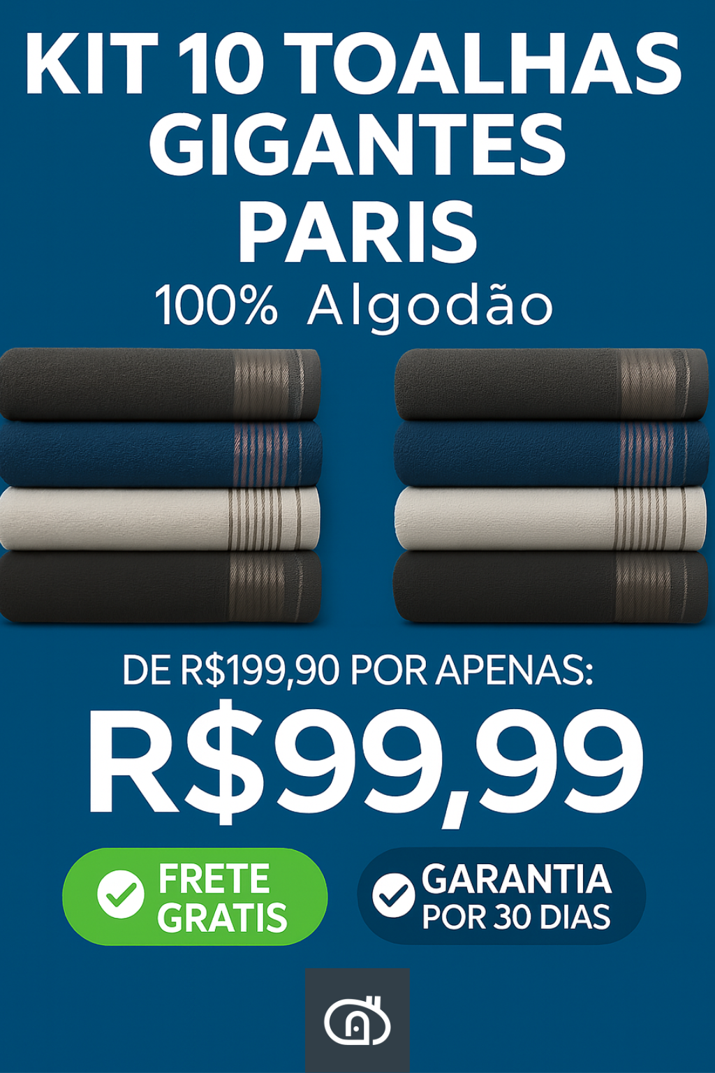 Kit 10 Toalhas de Banho Gigantes Paris 100% Algodão 80x150cm - 500g/m  Masculino