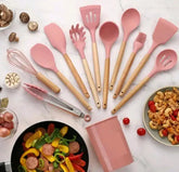 Kit de Utensílios em Silicone e Bambu 12 peças – Funcionalidade com Elegância para sua Cozinha!