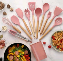 Kit de Utensílios em Silicone e Bambu 12 peças – Funcionalidade com Elegância para sua Cozinha!