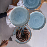 Conjunto de Pratos Caoba Azul – 8 Peças em Cerâmica para Mesa Posta Elegante