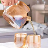 Chaleira de Vidro Âmbar Dourada com Tampa de Bambu infusor Resistente a Calor 1L