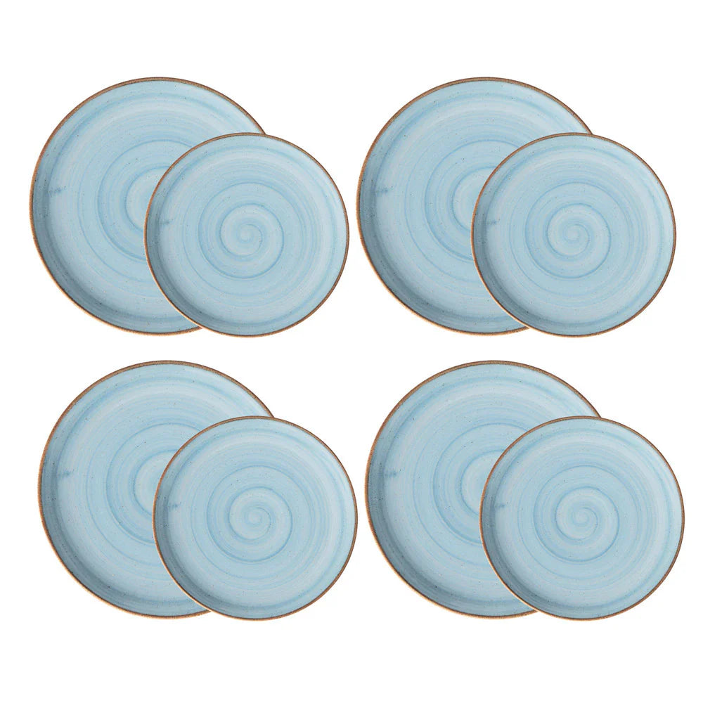 Conjunto de Pratos Caoba Azul – 8 Peças em Cerâmica para Mesa Posta Elegante